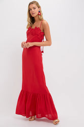 Coral Red Poema Eterno Embroidered Maxi Dress
